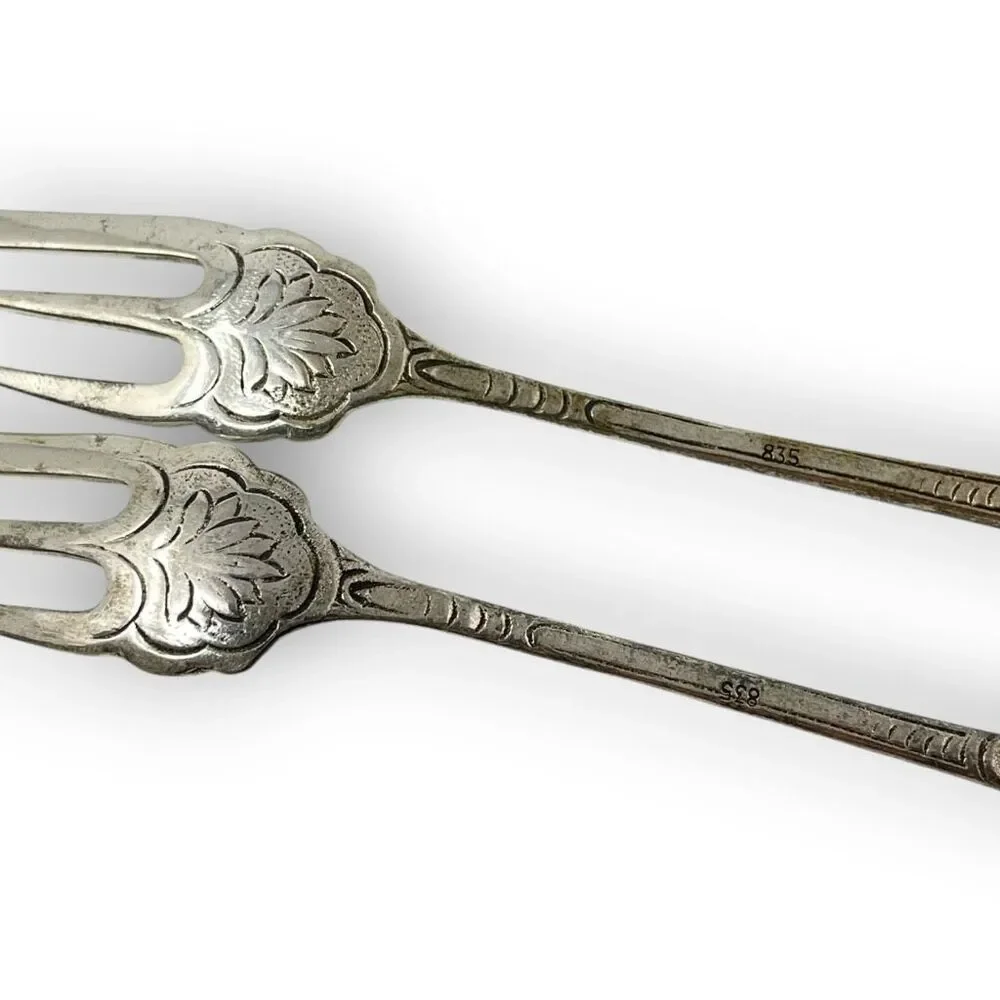 Silver 800 835 Dessert Pastry Mini Forks Fork Lot of 12 Floral Ornate Rose 5.5”